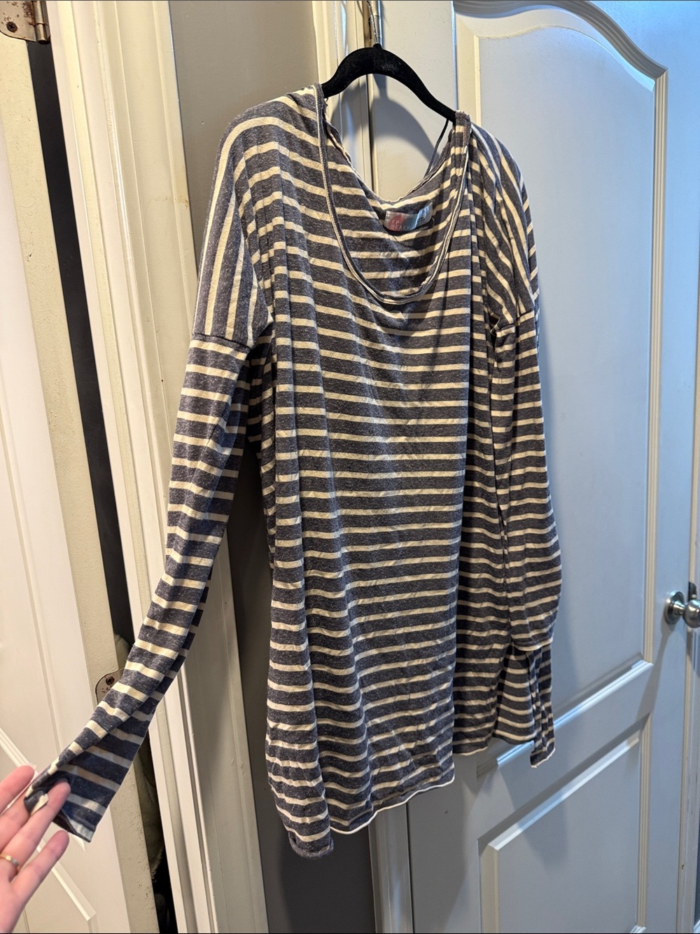 Free People Navy and White Striped Long Sleeve Tunic